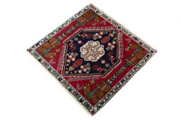 Corner detail of 2000s Shiraz rug showing border pattern and Wool pile