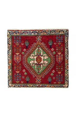 Full view of 2000s Shiraz rug from Iran / Persia, 56 × 60 cm in Red tones