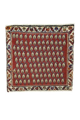 Full view of 2000s Shiraz rug from Iran / Persia, 57 × 57 cm in Red tones