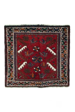 Full view of 2000s Shiraz rug from Iran / Persia, 67 × 70 cm in Red tones