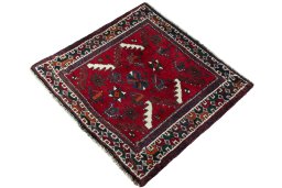 Corner detail of 2000s Shiraz rug showing border pattern and Wool pile