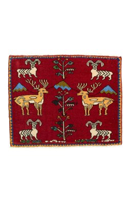 Full view of 2000s Shiraz rug from Iran / Persia, 53 × 56 cm in Red tones