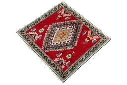 Corner detail of 2000s Shiraz rug showing border pattern and Wool pile