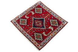 Corner detail of 2000s Shiraz rug showing border pattern and Wool pile