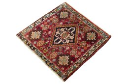 Corner detail of 2000s Shiraz rug showing border pattern and Wool pile