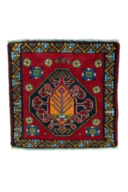 Full view of 2000s Shiraz rug from Iran / Persia, 53 × 55 cm in Red tones