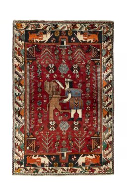 Full view of 2000s Shiraz rug from Iran / Persia, 174 × 116 cm in Red tones