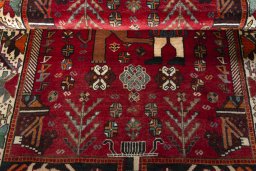 Full view of 2000s Shiraz rug from Iran / Persia, 174 × 116 cm in Red tones
