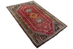Close-up detail of 2000s Shiraz rug from Iran / Persia showing Wool weave