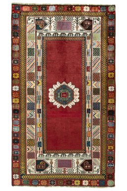 Full view of 2000s Shiraz rug from Iran / Persia, 191 × 111 cm in Red tones