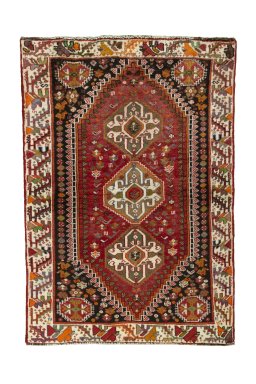 Full view of 2000s Shiraz rug from Iran / Persia, 150 × 104 cm in Red tones