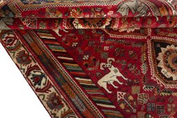 Full view of 2000s Shiraz rug from Iran / Persia, 290 × 180 cm in Red tones
