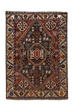 Full view of 2000s Shiraz rug from Iran / Persia, 150 × 107 cm in Blue tones
