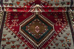 Full view of 2000s Shiraz rug from Iran / Persia, 225 × 140 cm in Red tones