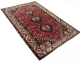 Close-up detail of 2000s Shiraz rug from Iran / Persia showing Wool weave