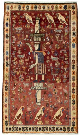 Full view of 2000s Shiraz rug from Iran / Persia, 186 × 108 cm in Red tones