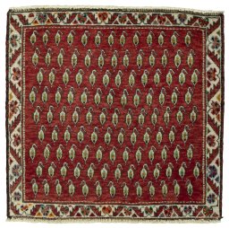 Full view of 2000s Shiraz rug from Iran / Persia, 60 × 63 cm in Red tones