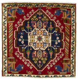 Full view of 2000s Shiraz rug from Iran / Persia, 60 × 60 cm in Red tones