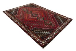Close-up detail of 2000s Shiraz rug from Iran / Persia showing Wool weave