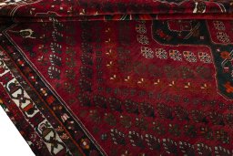 Full view of 2000s Shiraz rug from Iran / Persia, 330 × 228 cm in Red tones