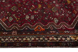 Close-up detail of 2000s Shiraz rug from Iran / Persia showing Wool weave