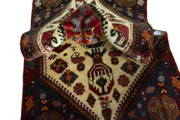 Close-up detail of 2000s Shiraz rug from Iran / Persia showing Wool weave
