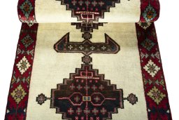 Full view of 2000s Shiraz rug from Iran / Persia, 203 × 80 cm in Beige tones