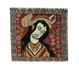 Full view of 2000s Shiraz rug from Iran / Persia, 51 × 55 cm in Red tones