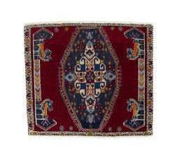 Full view of 2000s Shiraz rug from Iran / Persia, 57 × 63 cm in Red tones