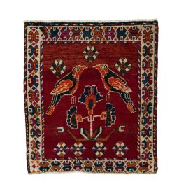 Full view of 2000s Shiraz rug from Iran / Persia, 70 × 63 cm in Red tones