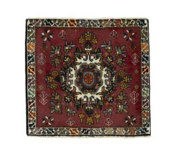 Full view of 2000s Shiraz rug from Iran / Persia, 58 × 64 cm in Red tones