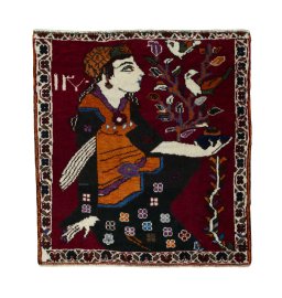 Full view of 2000s Shiraz rug from Iran / Persia, 73 × 70 cm in Red tones