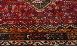 Full view of 2000s Shiraz rug from Iran / Persia, 253 × 160 cm in Red tones