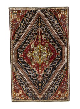 Full view of 2000s Shiraz rug from Iran / Persia, 263 × 168 cm in Blue tones