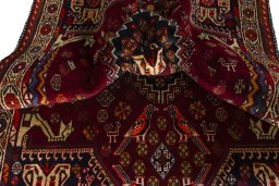 Close-up detail of 2000s Shiraz rug from Iran / Persia showing Wool weave