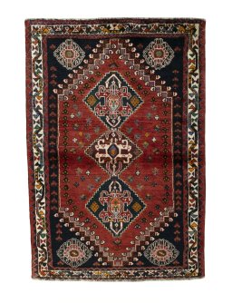 Full view of 2000s Shiraz rug from Iran / Persia, 170 × 117 cm in Red tones