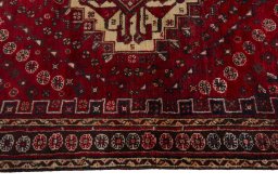 Full view of 2000s Shiraz rug from Iran / Persia, 198 × 112 cm in Red tones