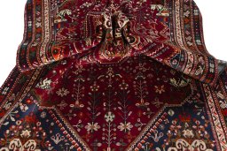 Close-up detail of 2000s Shiraz rug from Iran / Persia showing Wool weave