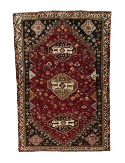 Full view of 2000s Shiraz rug from Iran / Persia, 175 × 118 cm in Red tones