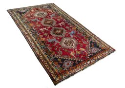 Close-up detail of 2000s Shiraz rug from Iran / Persia showing Wool weave