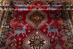 Full view of 2000s Shiraz rug from Iran / Persia, 274 × 166 cm in Red tones