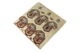 Corner detail of 2000s Shiraz rug showing border pattern and Wool pile