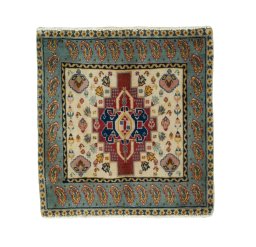 Full view of 2000s Shiraz rug from Iran / Persia, 60 × 57 cm in Beige tones