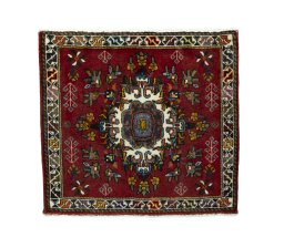 Full view of 2000s Shiraz rug from Iran / Persia, 60 × 66 cm in Red tones