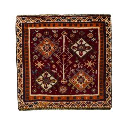 Full view of 2000s Shiraz rug from Iran / Persia, 62 × 64 cm in Red tones