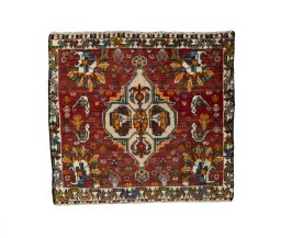 Full view of 2000s Shiraz rug from Iran / Persia, 50 × 55 cm in Red tones