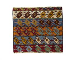 Full view of 2000s Shiraz rug from Iran / Persia, 49 × 55 cm in Multi Color tones