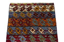 Surface texture of 2000s Shiraz rug with natural Wool and intricate pattern