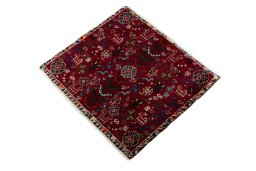 Corner detail of 2000s Shiraz rug showing border pattern and Wool pile