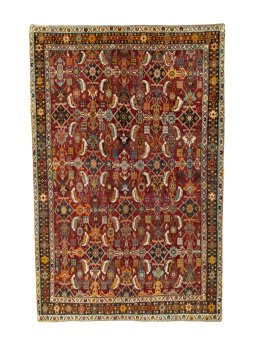 Full view of 2000s Shiraz rug from Iran / Persia, 247 × 160 cm in Red tones
